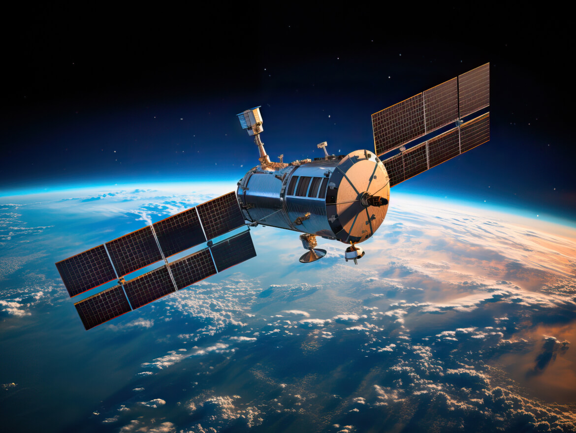 A satellite orbiting in outer space.