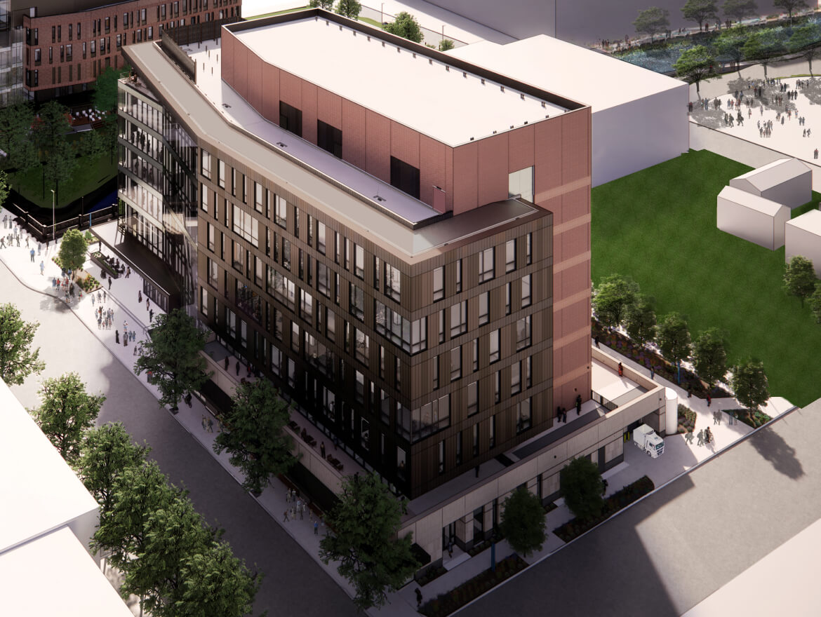 An AI render of the new upcoming San Pedro II building.