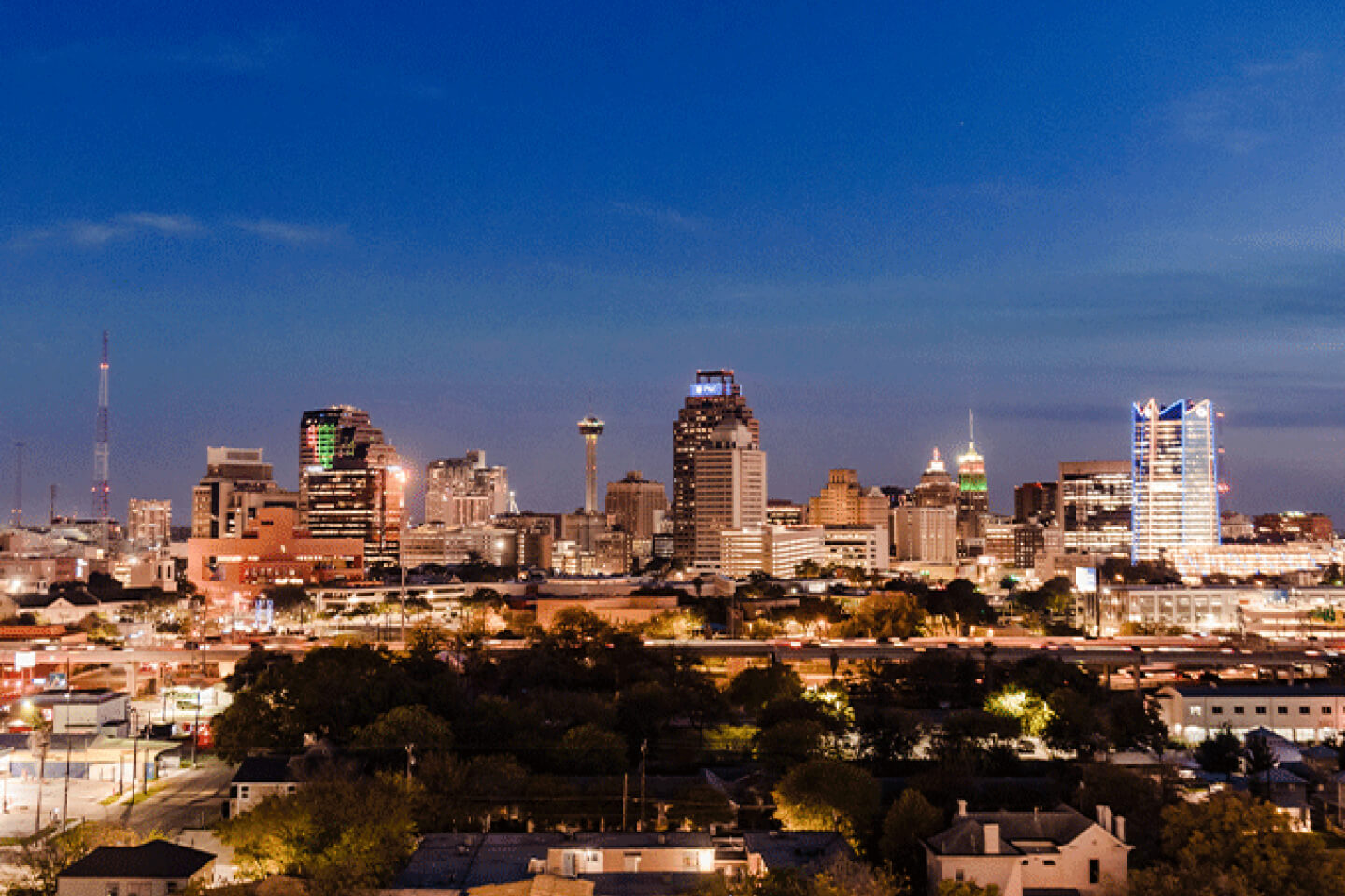 Night time cityscape of Downtown San Antonio